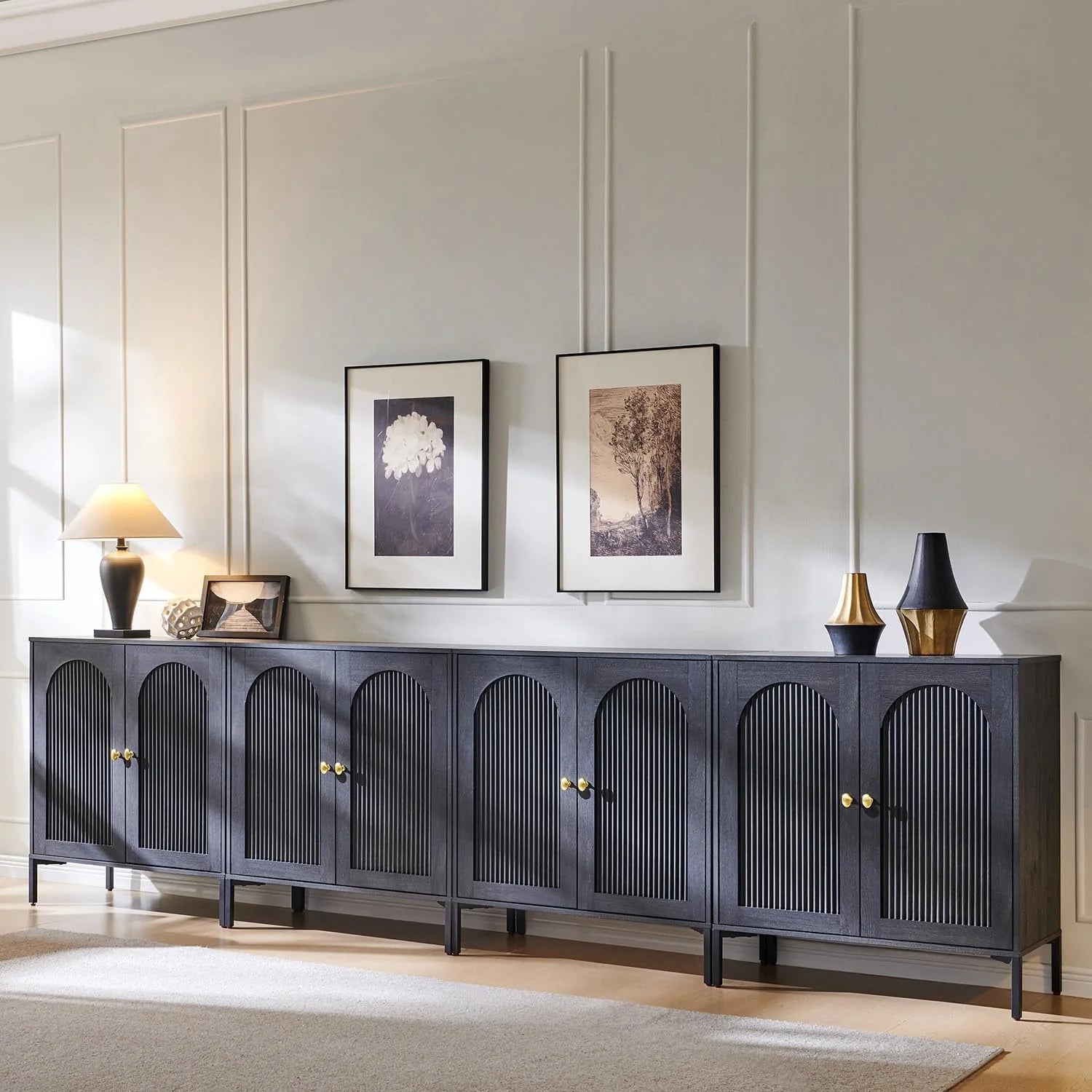IFGET Modern Buffet Cabinet with Storage 92.63" W Fluted Arched Sideboard Cabinet
