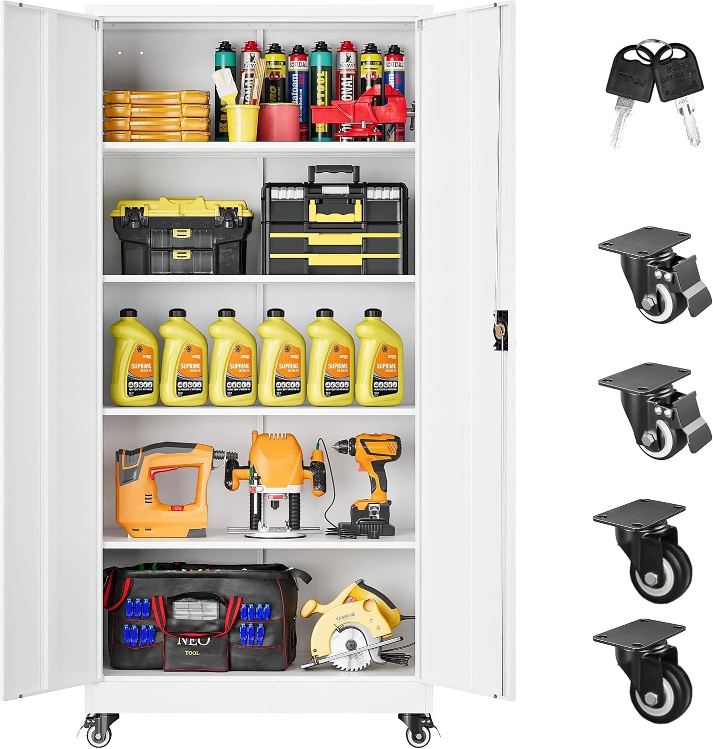 SISESOL Metal Storage Cabinet with Wheels,75 inch Tall Rolling Garage Storage Cabinet