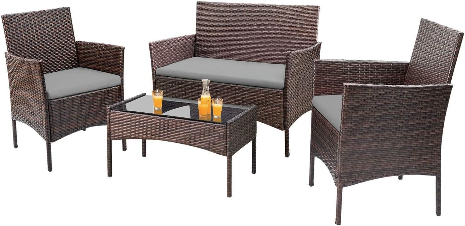 Homall 4-piece outdoor patio furniture set rattan chair wicker set